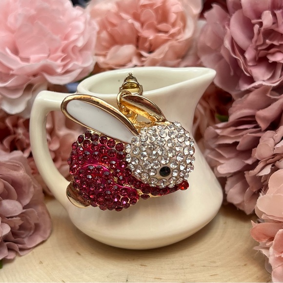 Hot Pink and Silver Crystal Bunny Rabbit Keychain Charm - Picture 2 of 14